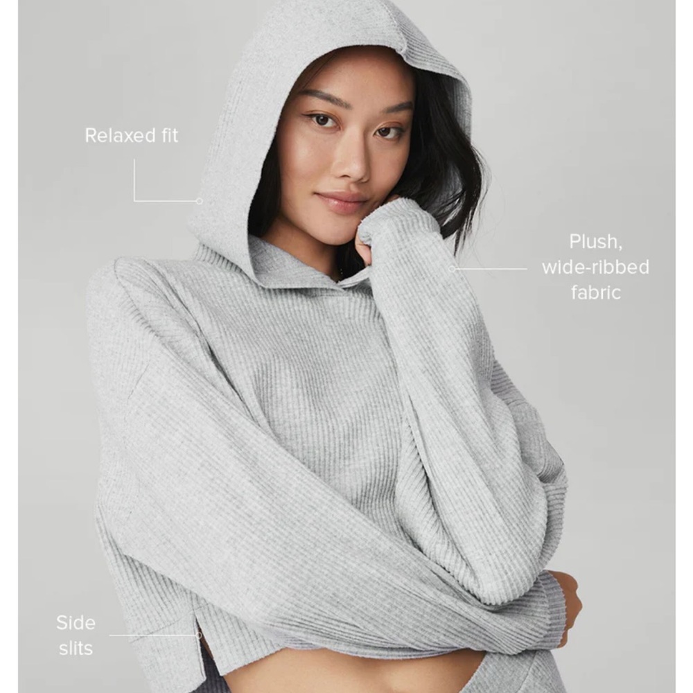 ALO Yoga Ribbed Cropped Hoodie Sweater Gray Size Small